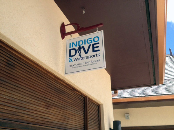 Indigo dive hanging signage
