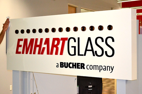 Logo wall installation "Emhart glass"