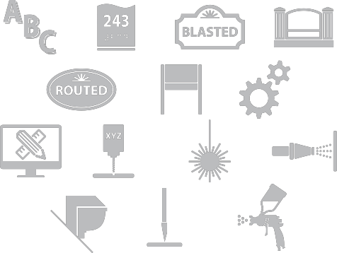 Icons representing tools and techniques of wholesale signage