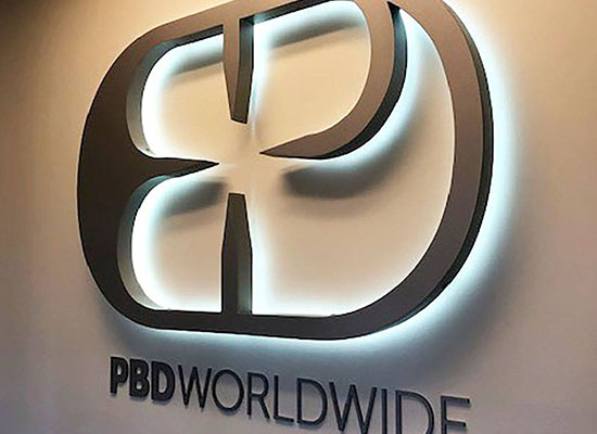 "PBD WorldWide" Channel cut Signage