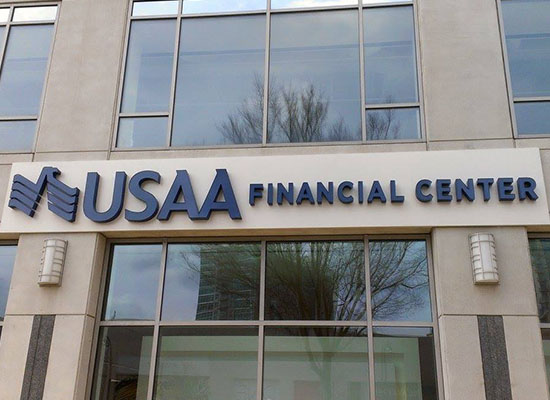 "USAA Financial Center" Channel cut letter Signage