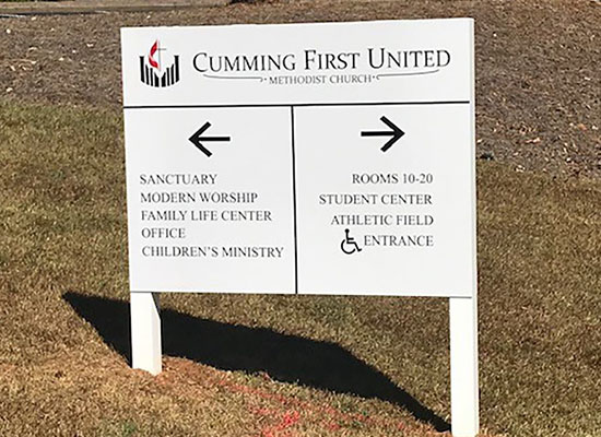 "Cumming First United" Post Sign